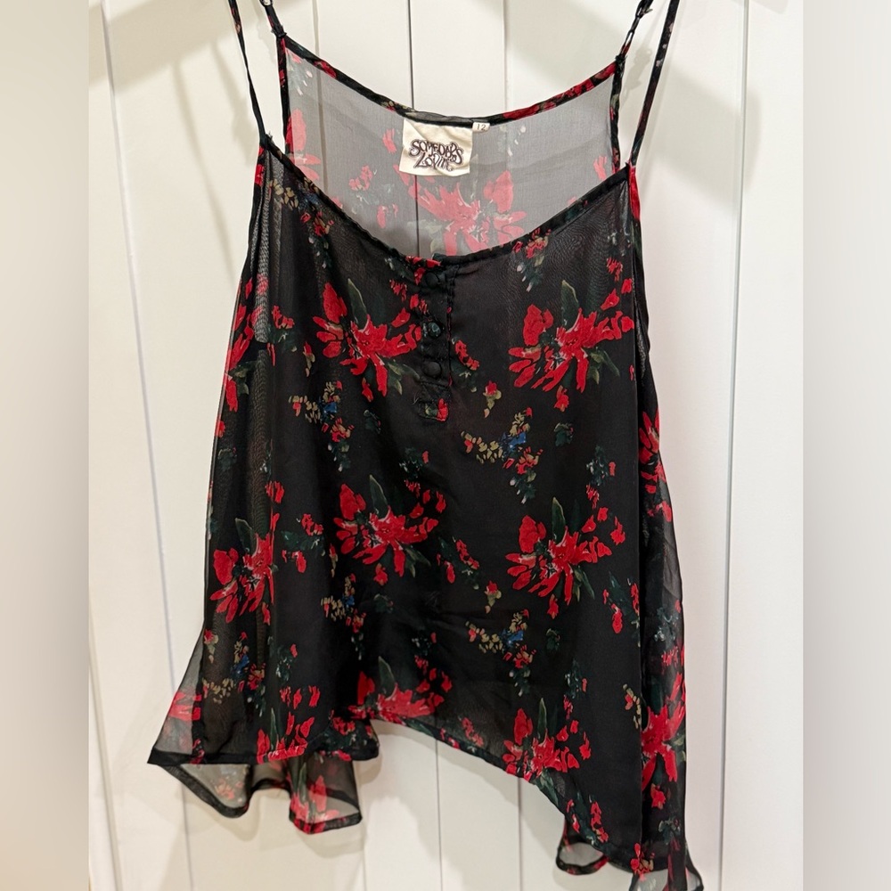 Somedays Lovin Black Camisole with Red Floral Pattern